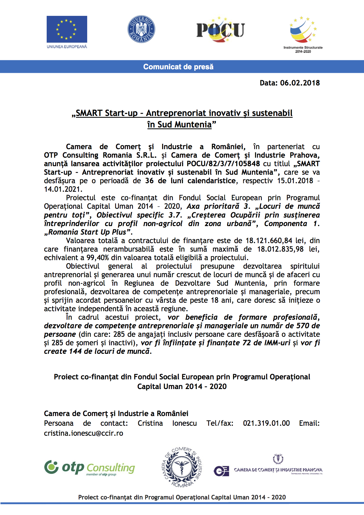 1. Comunicat de presa lansare activitati proiect 105848